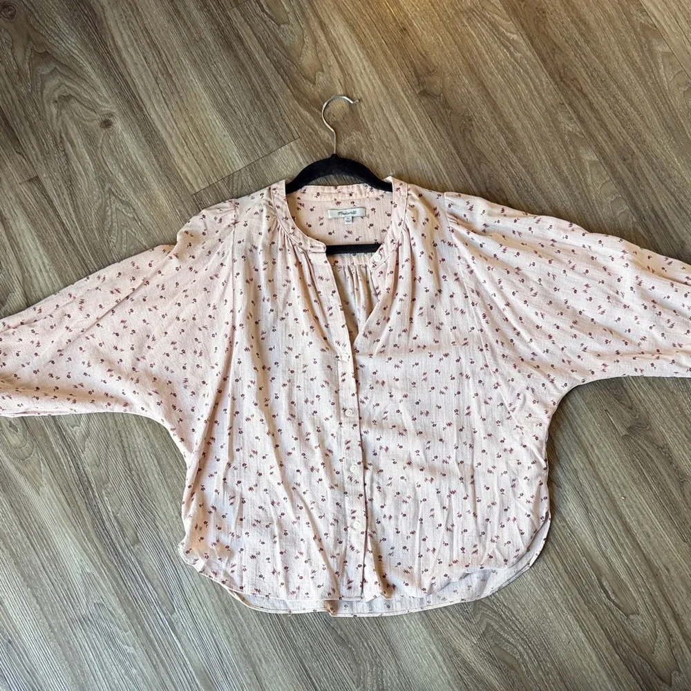 Madewell Pink Puff Sleeves Peasant Floral Top Size: S